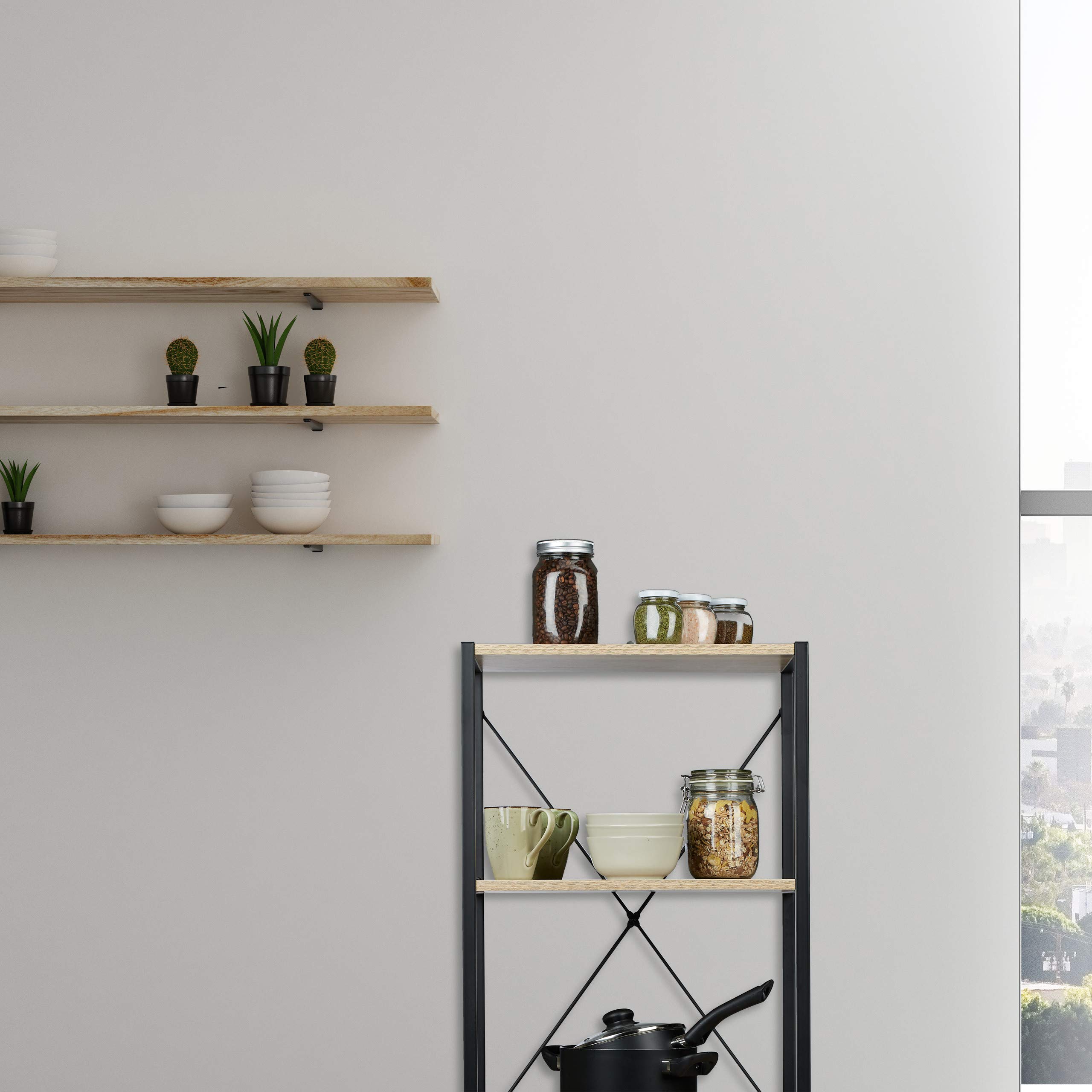 Relaxdays Scaffale in Legno Stile Industrial, Libreria Piccola con 3 Ripiani HLP: 80x50x35cm in Rovere/Metallo, Marrone