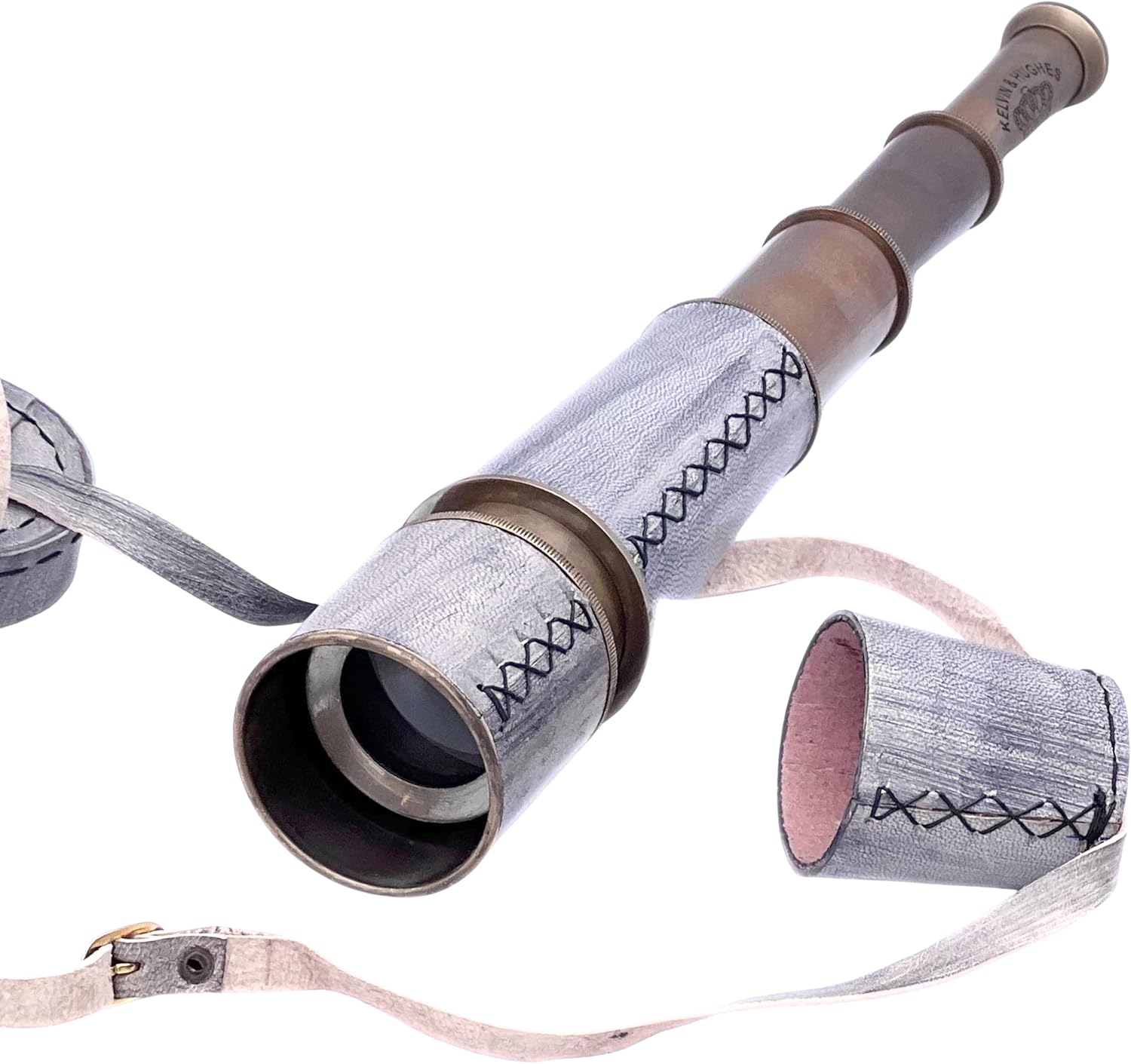 Telescopio Antiguo Decorativo de Cuero Vintage para Coleccionismo