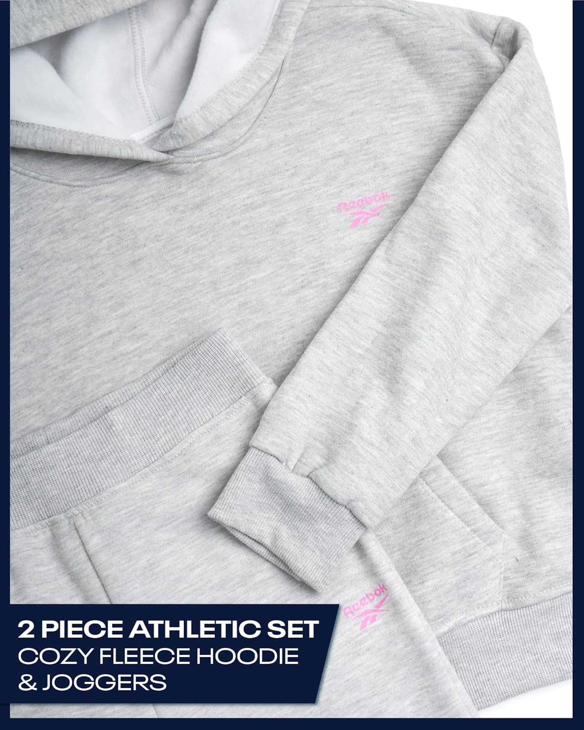 Reebok Girls Jogger Set - 2 Piece Matching Sweat Set with Pullover Hoodies and Athletic Joggers for Girls - Image 2