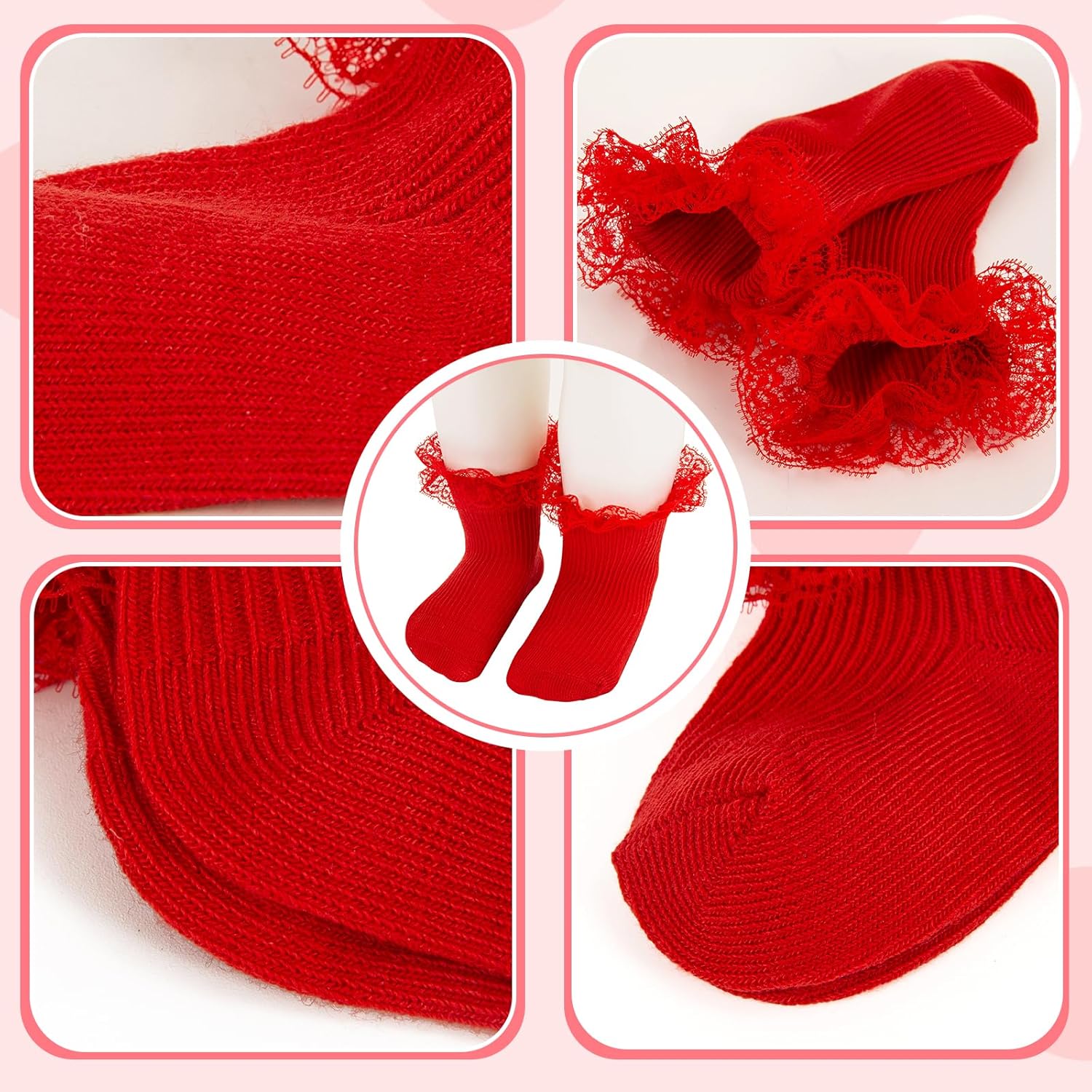 Baby Girl Ruffle Socks Eyelet Double Lace Turn Cuff Ankle Frilly Dress Socks for Newborn/Infant/Toddler/Little Kids - Image 8