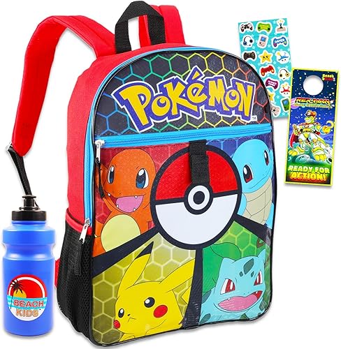 Mochila Pokemon para niños, paquete con mochila de 16 pulgadas, estuche de utili