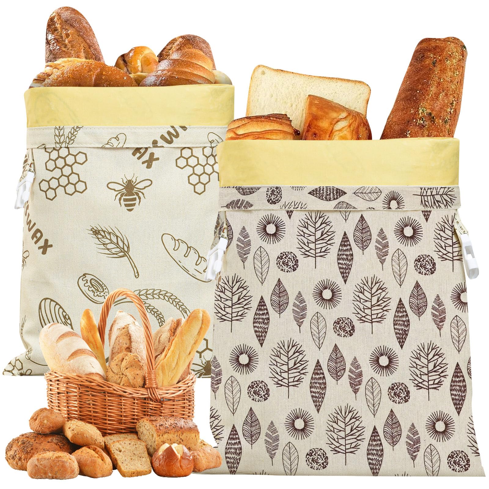 Reusable Beeswax Bread Bags - Organic Beeswax Linen Cotton Sourdough Bread Bag for Freezer fridge Homemade Sourdough Bread Cotton Waxed Bread Storage Bags Eco-Friendly Bread Bag to Keep Fresh 43*33 cm