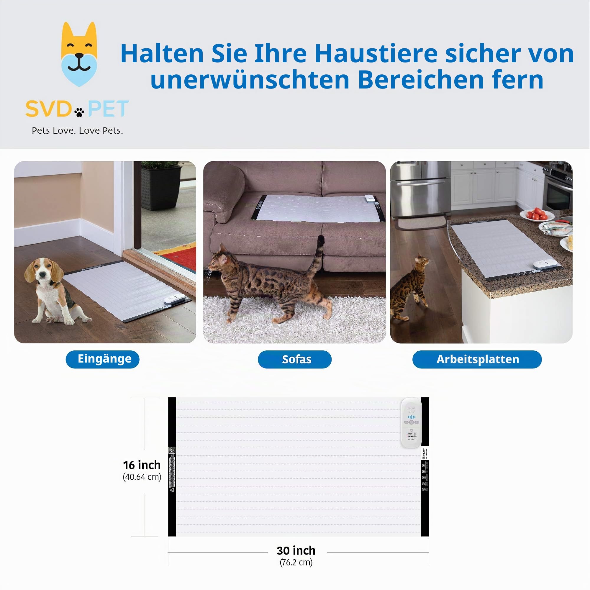 SVD.PET Haustier-Trainingsmatte, 76.2x40.6 cm, Haustier-Schock-Pad, Hunde und Katzen, elektronische Abwehrmatte für den Innenbereich, 5 verstellbare Stufen, haustiersichere automatische Abschaltung
