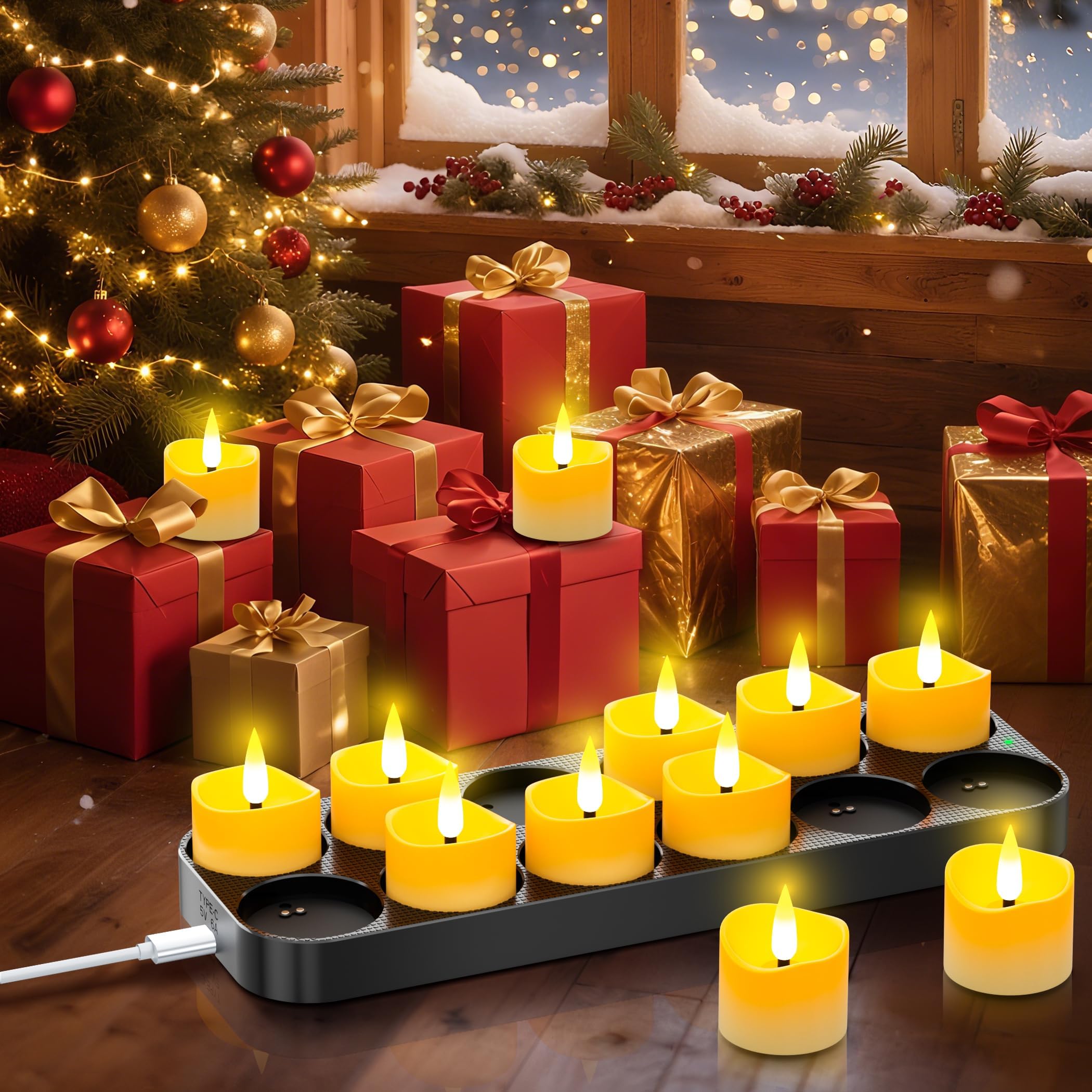 YiaMia Confezione da 12 lumini magnetici a LED ricaricabili, possono durare oltre 100 ore, senza fiamma, luce LED senza fiamma, con base di ricarica, telecomando e timer 24 ore, candela a batteria per