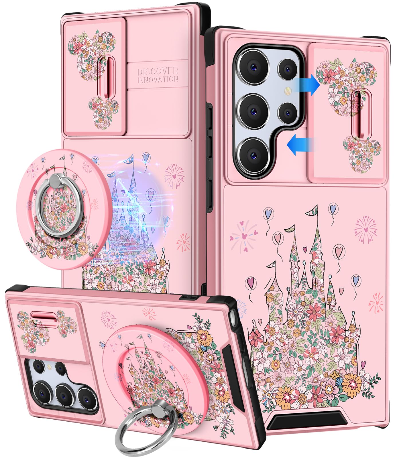 Buleens for Samsung Galaxy S25 Ultra Case - with Ring Stand & Camera Cover Aesthetic Cute Designed for Women Girls Girly Kawaii Castle Flowers for