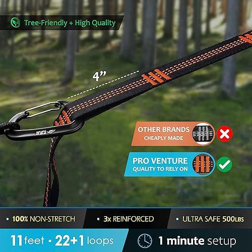 Miniatura 9 de Correas para colgar hamacas en los árboles con mosquetones, soporta 400 libras (clasificación) (1200 libras, probado), trabillas ajustables, no son