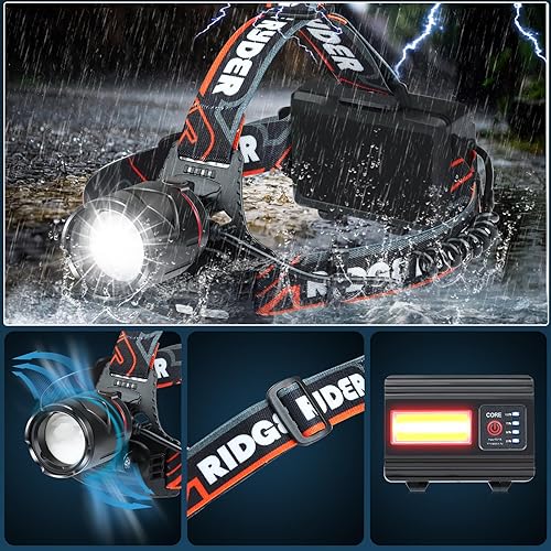 Miniatura 3 de Juego de 2 faros delanteros recargables, lámparas LED alimentadas por pilas, súper brillante de alto lumen con 3+4 modos, lámpara frontal