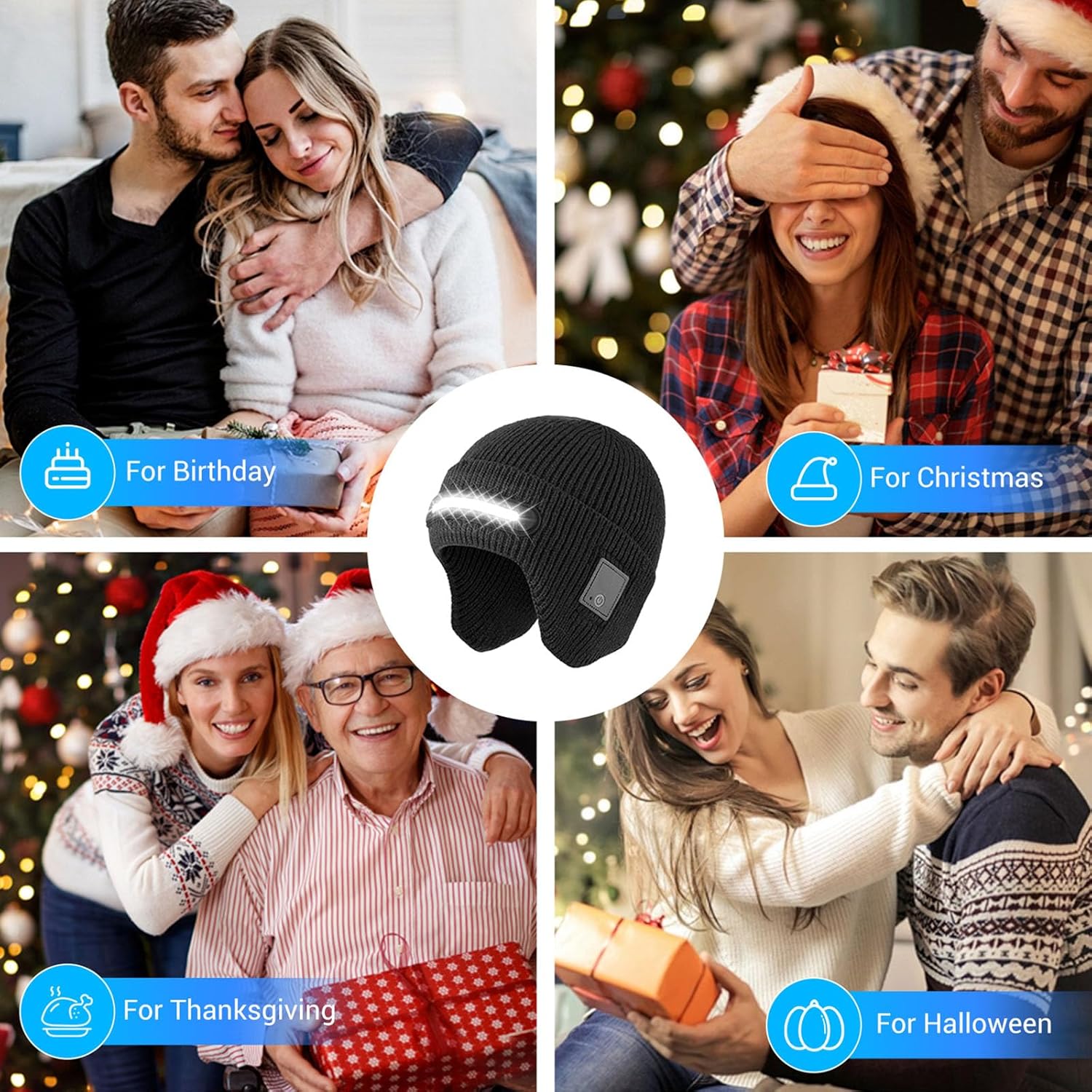 Unisex Beanie with LED Light, USB Rechargeable Headlamp Beanie, Winter Knitted Cap Gifts for Men Dad Father Husband Him - Image 7