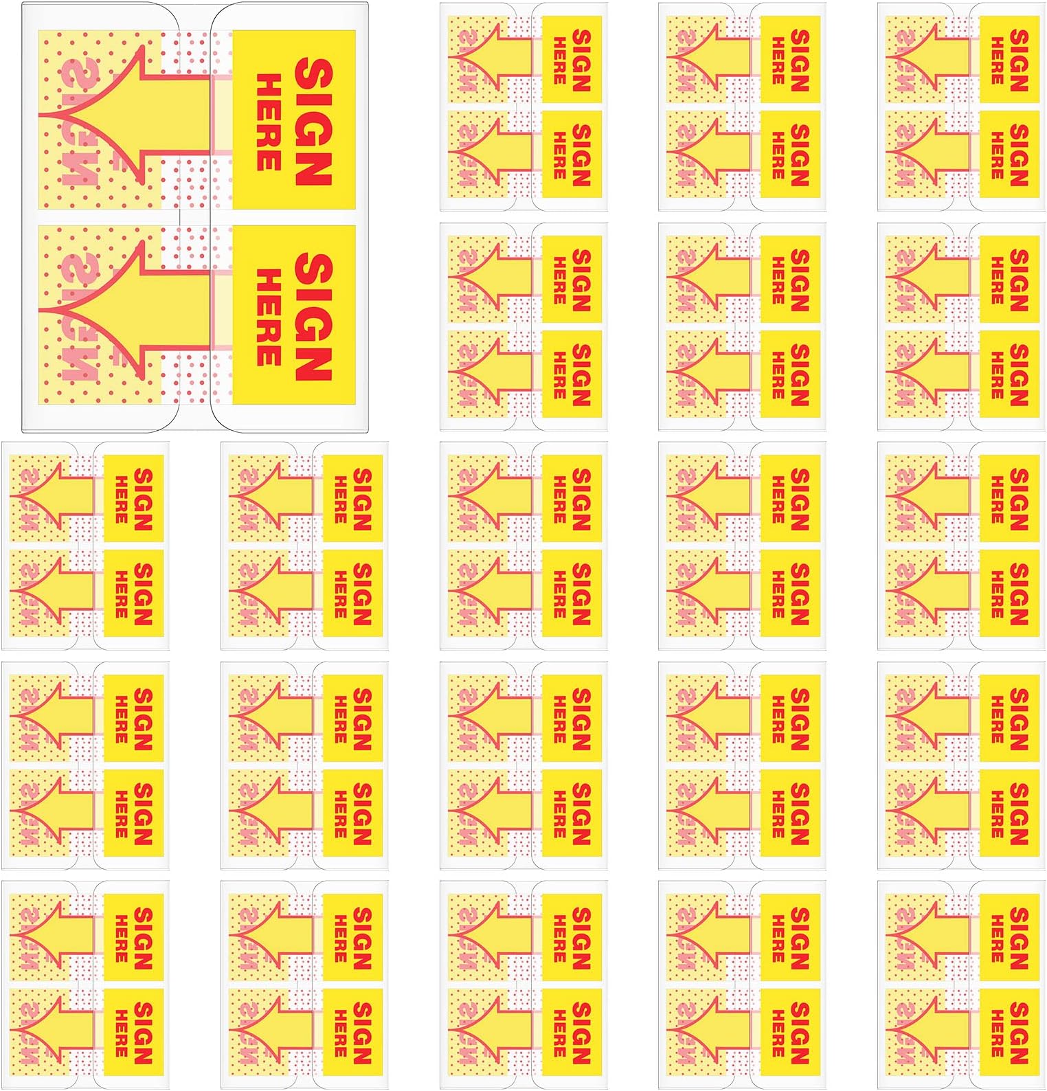1250 Pcs/ 25 Boxes Sign Here Tabs 1 Inch Yellow Arrow Flags Date Sign Stickers with Dispenser Easy to Post for Office Book Annotation Kit