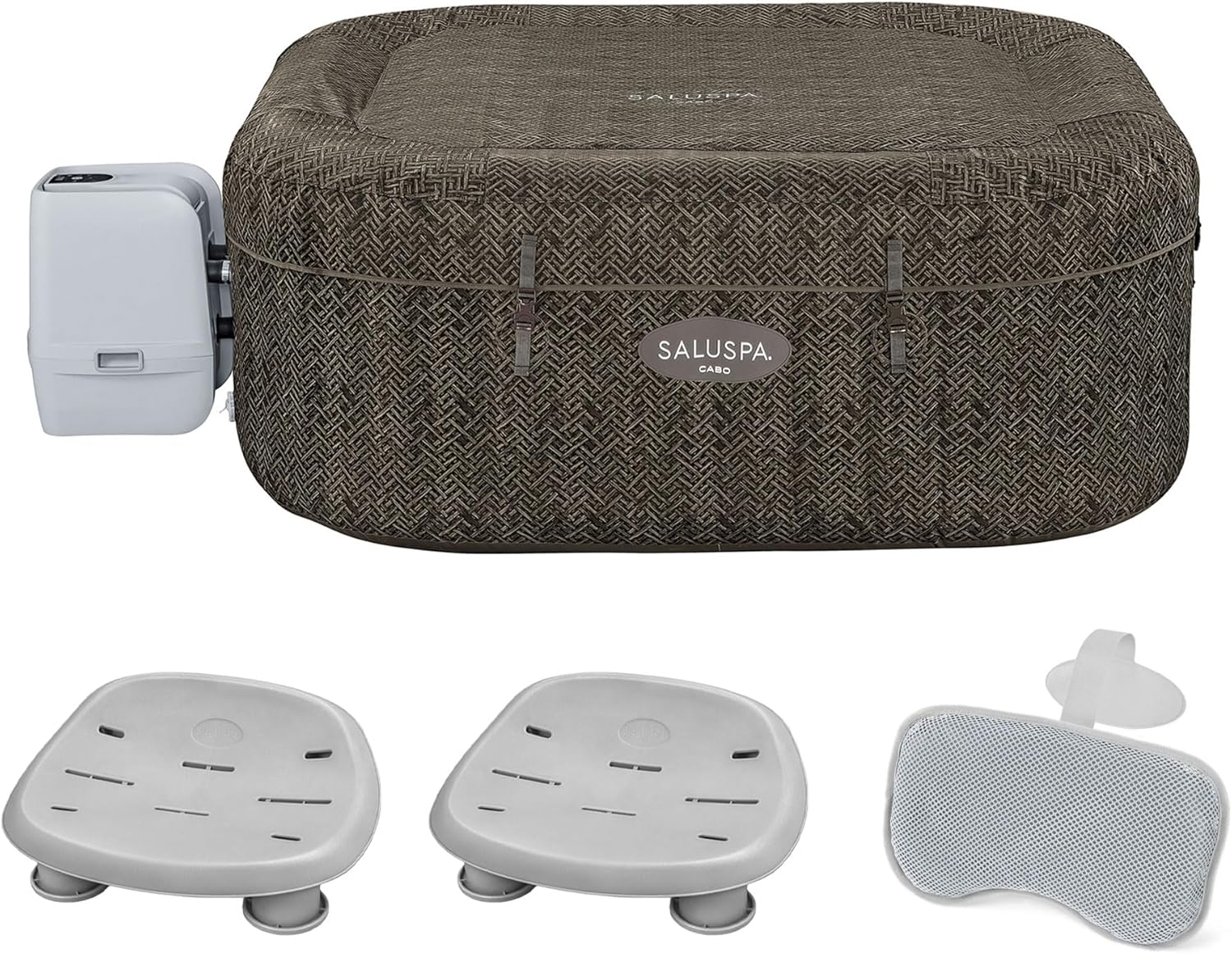 Bestway SaluSpa AirJet Inflatable Square Hot Tub with 140 Soothing Jets, 2 Underwater Non-Slip Spa Seat and Padded Headrest Pillow
