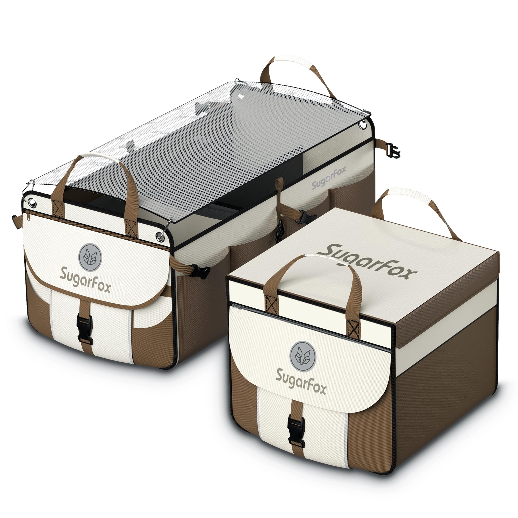 SugarFox Modular (63L+26L) Trunk Organizer for Car/SUV, Dual Covers, Foldable Waterproof Organizer, Multi-Compartment, Brown-M006