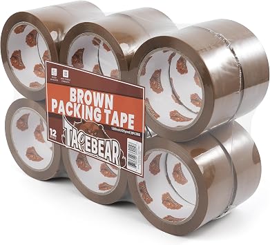 TAPEBEAR 12 Rolls of Parcel Tape Brown 48 mm x 50 m