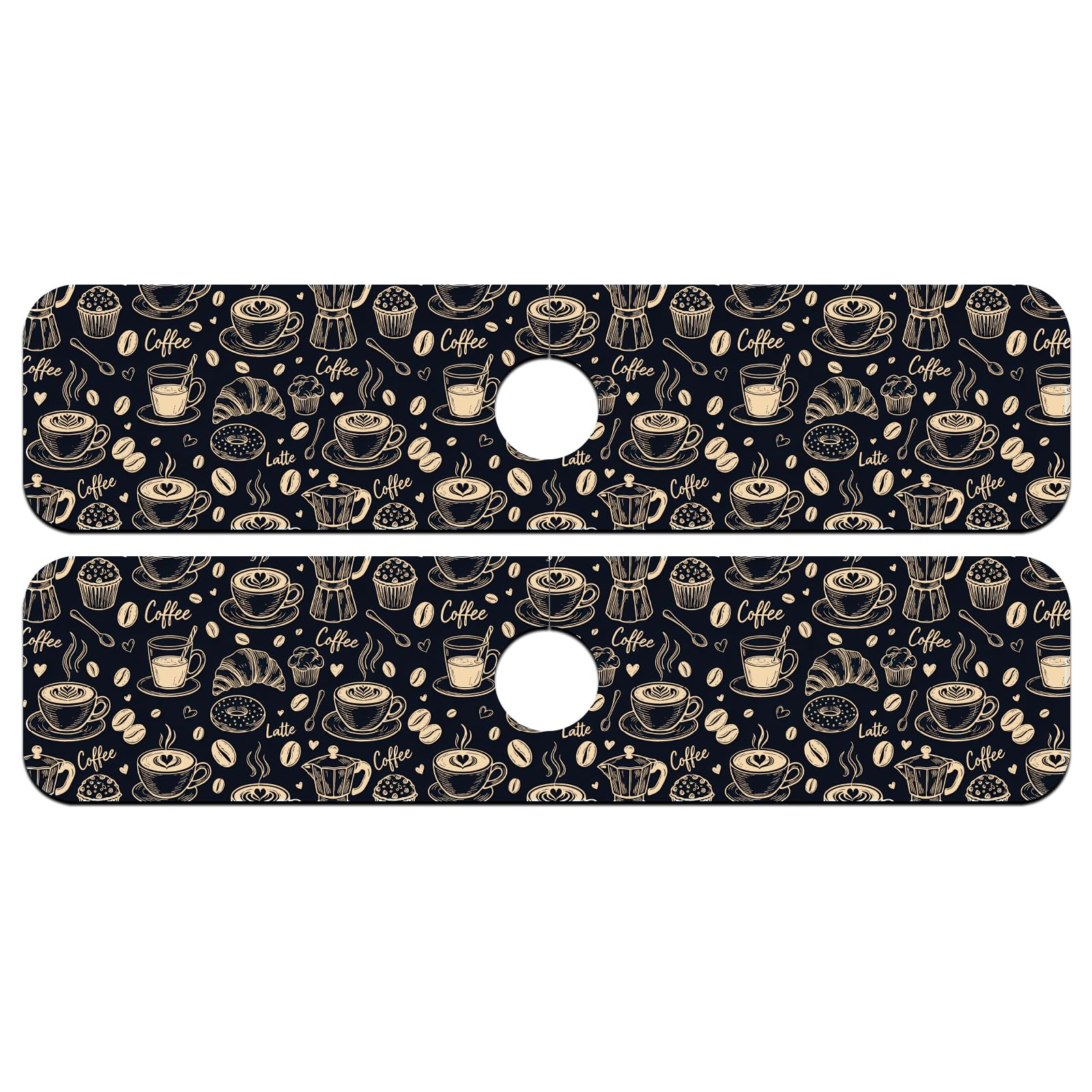 CONCHLERY 2 Pcs Coffee Element Text Pattern Kitchen Sink Splash Guard Faucet Mat Absorbent Drying Mat, for Kitchen Bathroom Home Sink Countertop Decor 23.6x5.5 Inch