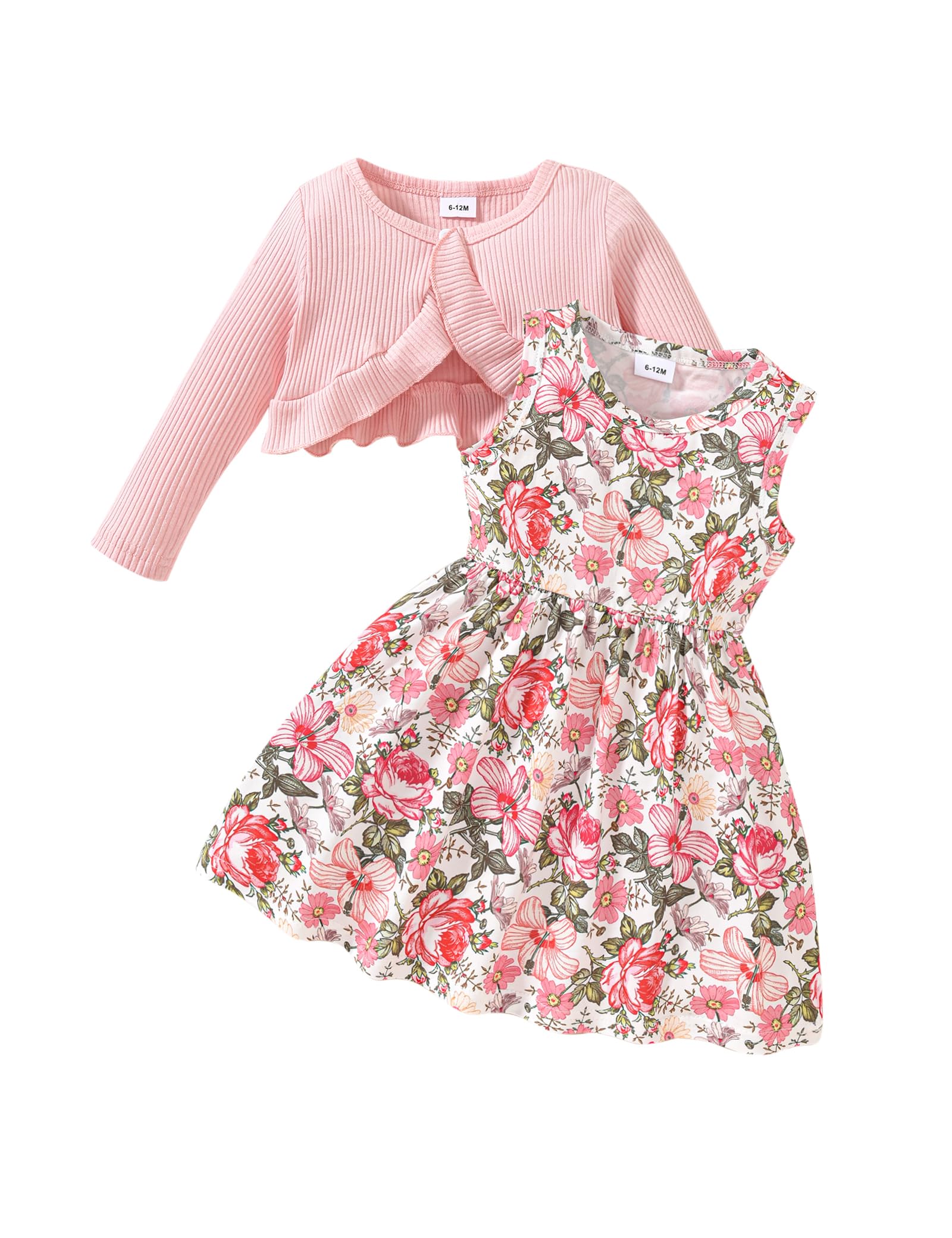 puseky Conjunto de vestido y chaqueta para bebé Niña Conjunto de vestido y chaqueta sin mangas con estampado floral para bebé Niña