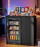 Vista 4 de Coffee Bar with Mini Fridge Space - Snack Bar Cabinet with Power Outlet, Fluted Mini Fridge Cabinet with Adjustable Shelf for Kitchen Dining Room