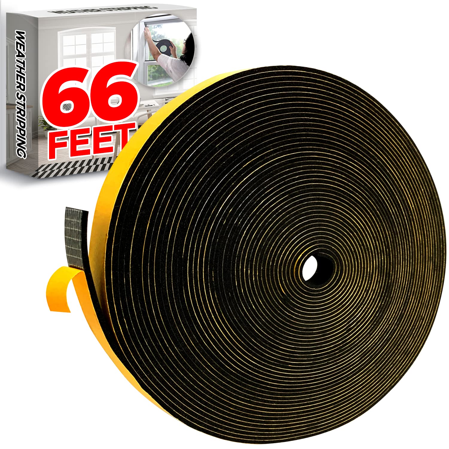 Holikme Weather Stripping Door Seal Strip, 66 Ft x 1/2” W x 1/8” T