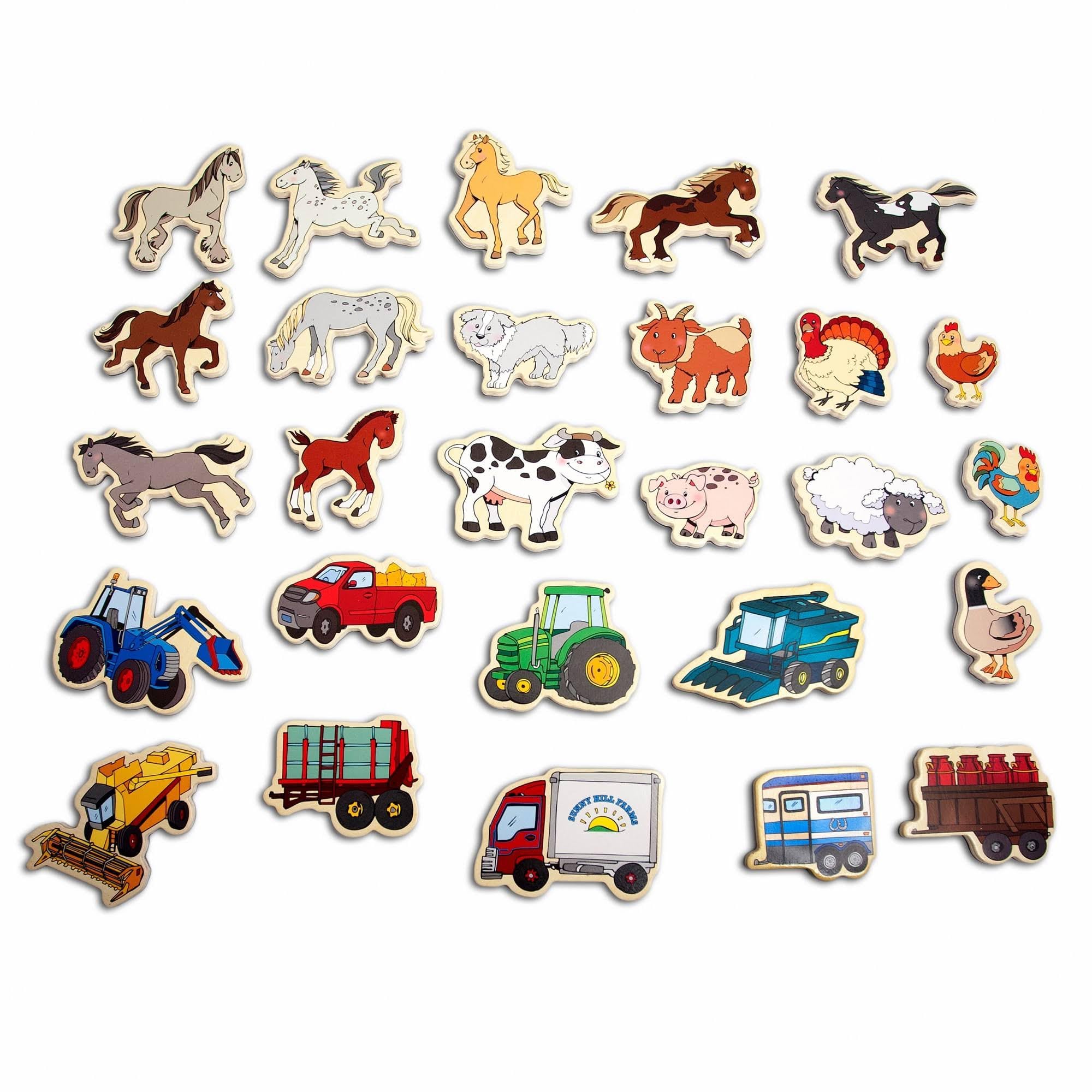 Farm Animals Life Magnetic Play Board for Kids - Bundle with Montessori Magnetic Playset Including Cows, Goats, Pigs, Horses and Vehicles | Wooden Magnetic Toy for Boys and Girls