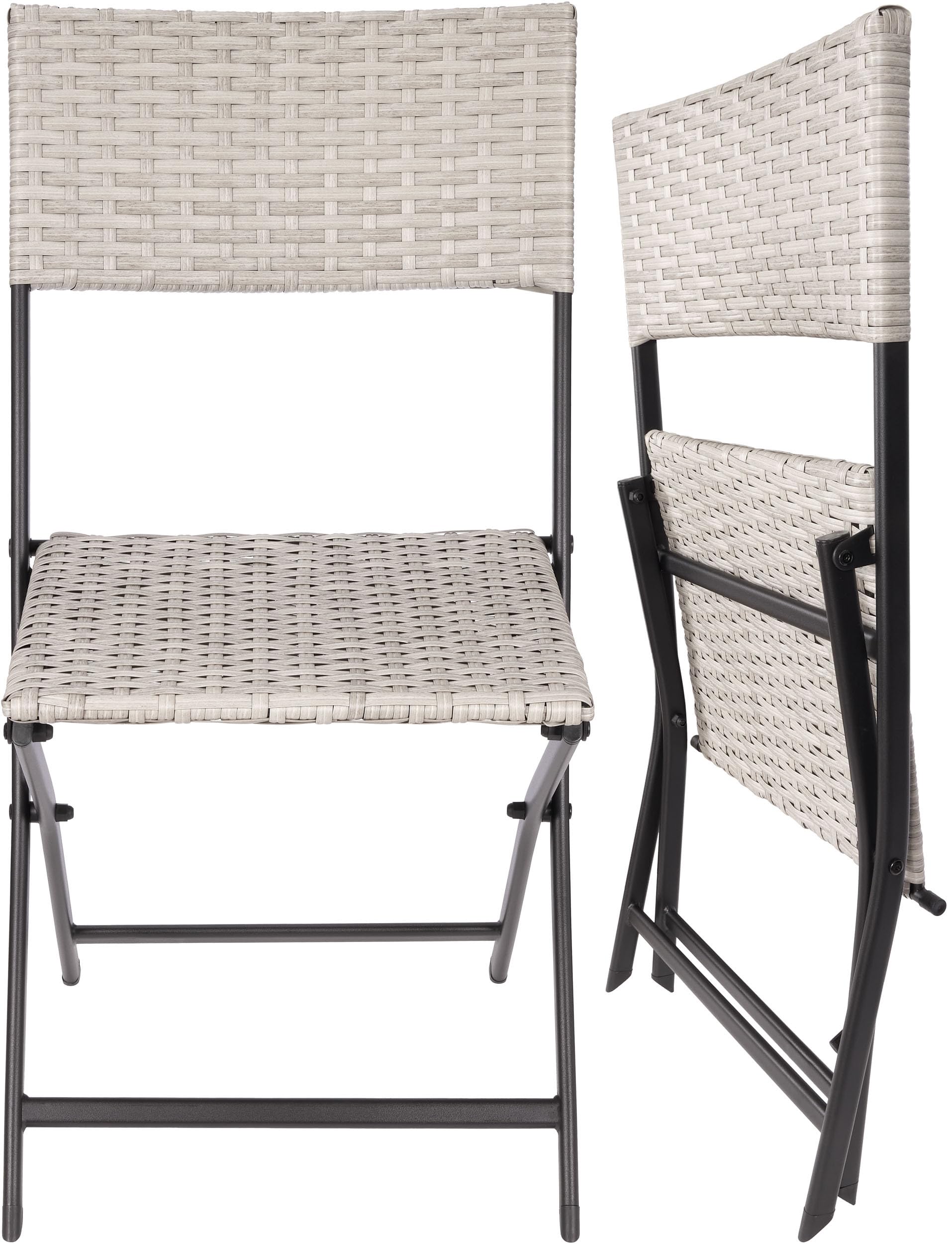BRUBAKER Set de 2 Chaises de Jardin Lugano - Chaises Pliantes en Poly Rotin Imperméables et Robustes - Chaises de Balcon - Chaises de Camping pour Jardin Balcon Terrasse - Gris Beige