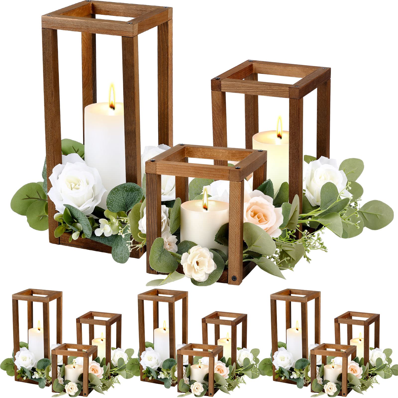 (Incomplete) Yaomiao Set of 12 Rustic Wooden Candle Lantern Wedding Lantern Centerpiece Rustic Lantern Candle Holder Table Decoration for Farmhouse Dinning Kitchen Wedding Table Fireplace