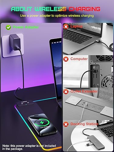 Miniatura 6 de TopMade - Alfombrilla de mouse con carga inalámbrica, tapete de escritorio grande de 31.5" x 15.75", alfombrilla de mouse para juegos RGB, tapete de
