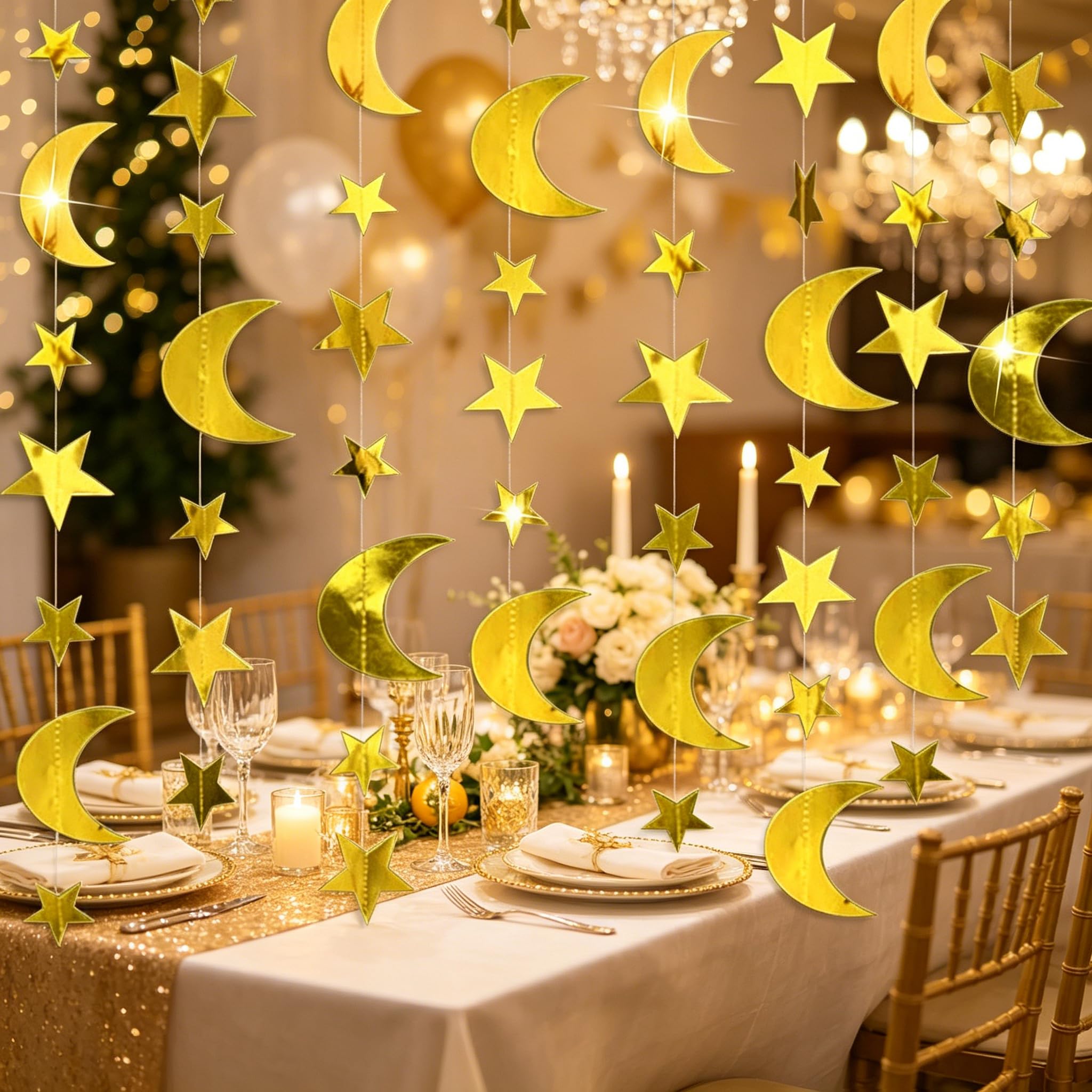 Birthday Decorations Reusable, Party Decorations Star & Moon for Birthday, Disco, Party, Anniversary, Halloween, Engagement (Yellow)
