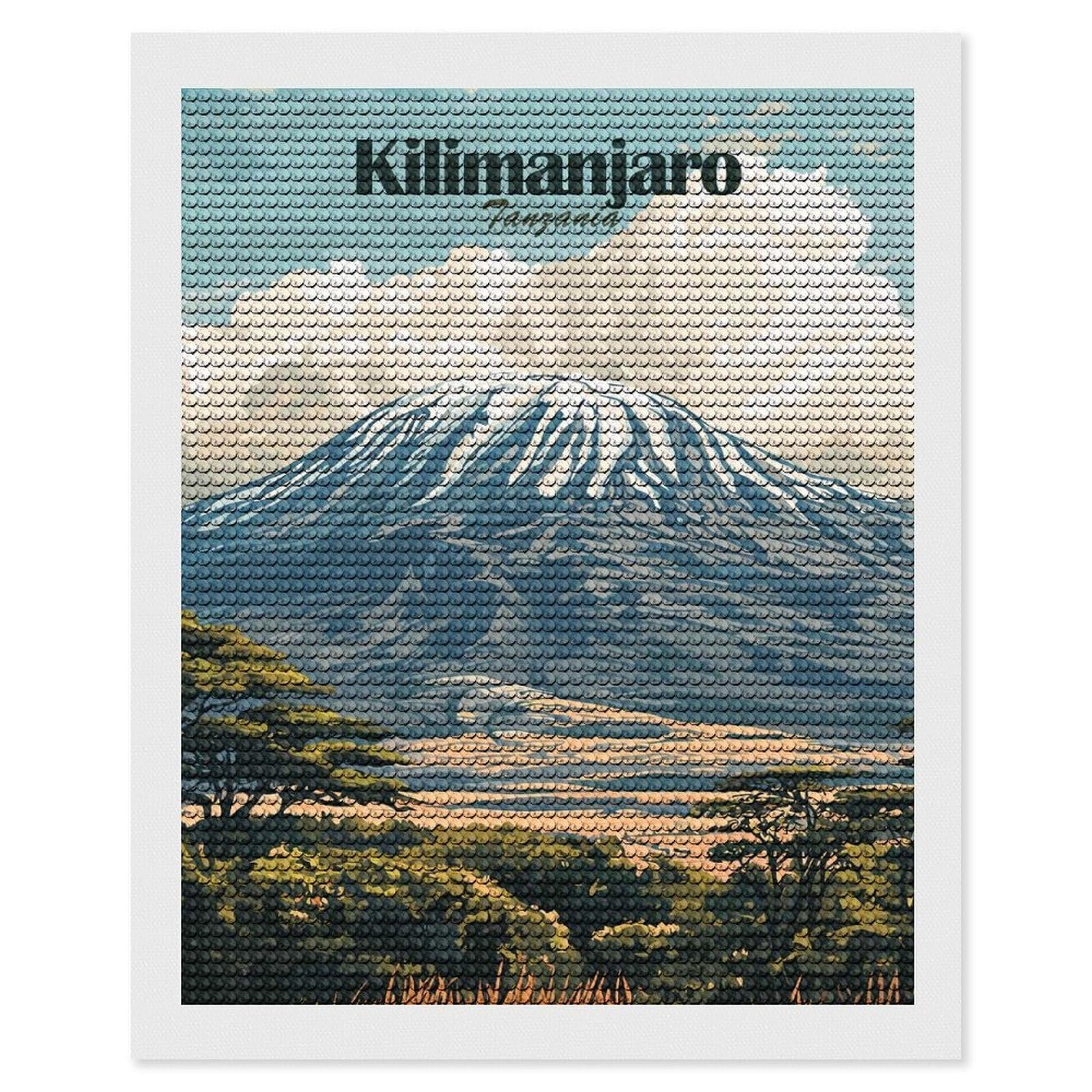 Junmoney Kilimanjaro Tanzania Travel Diamond Painting Set 16"x20", Stress Relief Craft, Easy to Enjoy, Vintage Style Decor, Festive Craft Gift
