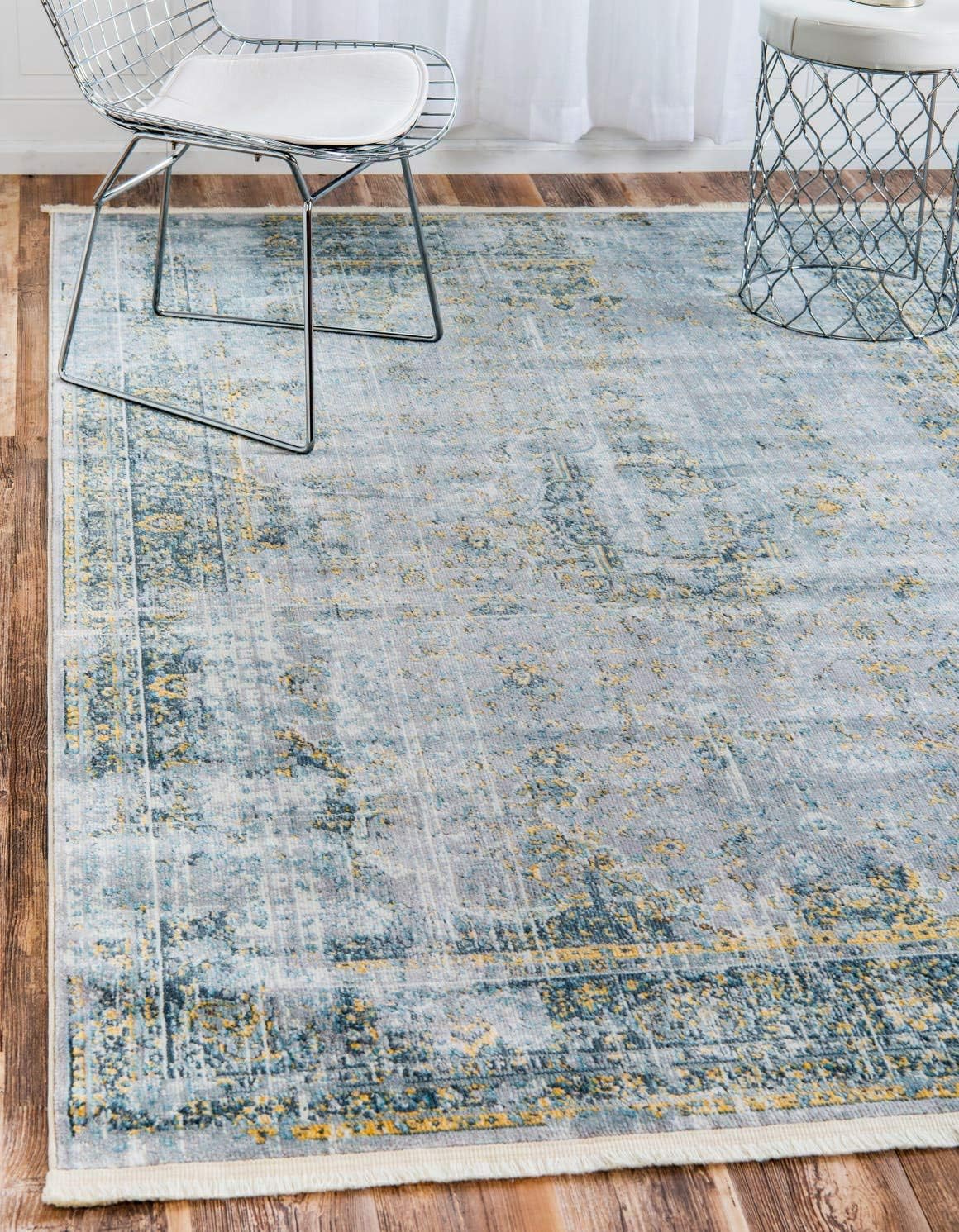 Unique Loom Baracoa Collection Distressed Bright Tones Vintage Traditional Area Rug (5' 5 x 8' 0 Rectangular, Gray/Blue)