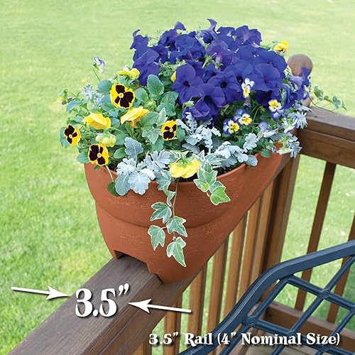 Vista 61 de Emsco Group Bloomers Railing Planter with Drainage Holes – 24" Weatherproof Resin Planter – Brown, Plastic