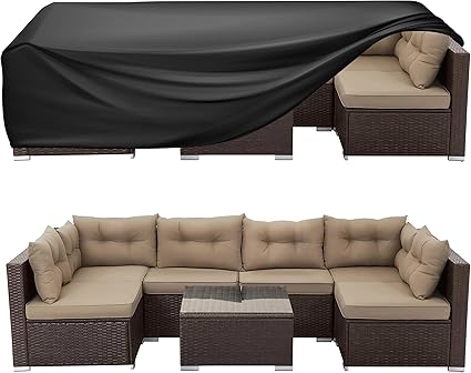 WLEAFJ Patio Furniture Covers Rectangle, Outdoor Table Covers Waterproof, Heavy Duty Outdoor Furniture Cover, Patio Sectional Set Cover 90" L x 64" W x 28" H, Black