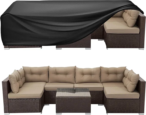 WLEAFJ Patio Furniture Covers Rectangle, Outdoor Table Covers Waterproof, Heavy Duty Outdoor Furniture Cover, Patio Sectional Set Cover 108"L x 82"W x 28"H, Black