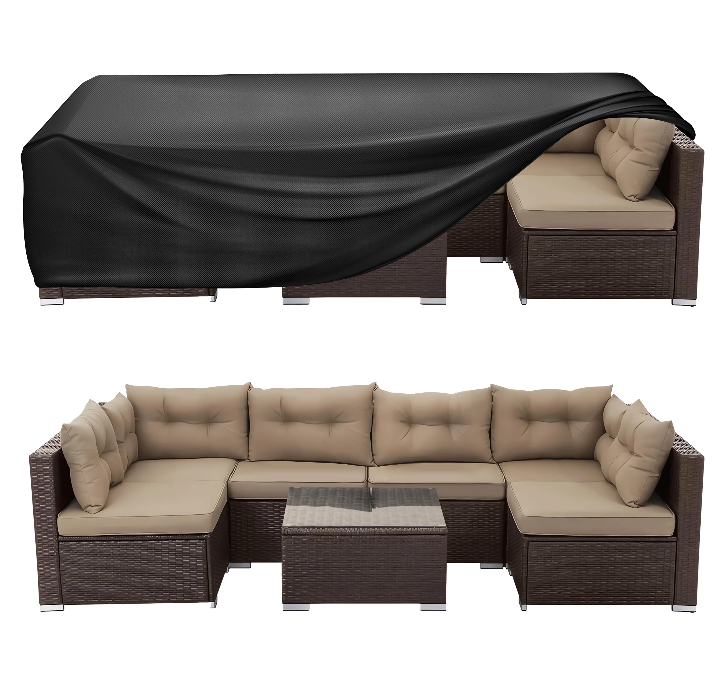 WLEAFJ Patio Furniture Covers Rectangle, Outdoor Table Covers Waterproof, Heavy Duty Outdoor Furniture Cover, Patio Sectional Set Cover 128"L x 84"W x