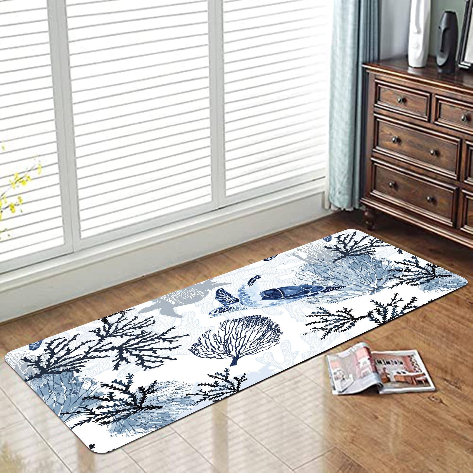 Seavish Küsten-Badezimmerteppich – Korallen-Design, Rutschfest, Waschbar, Für Flur & Wohnzimmer