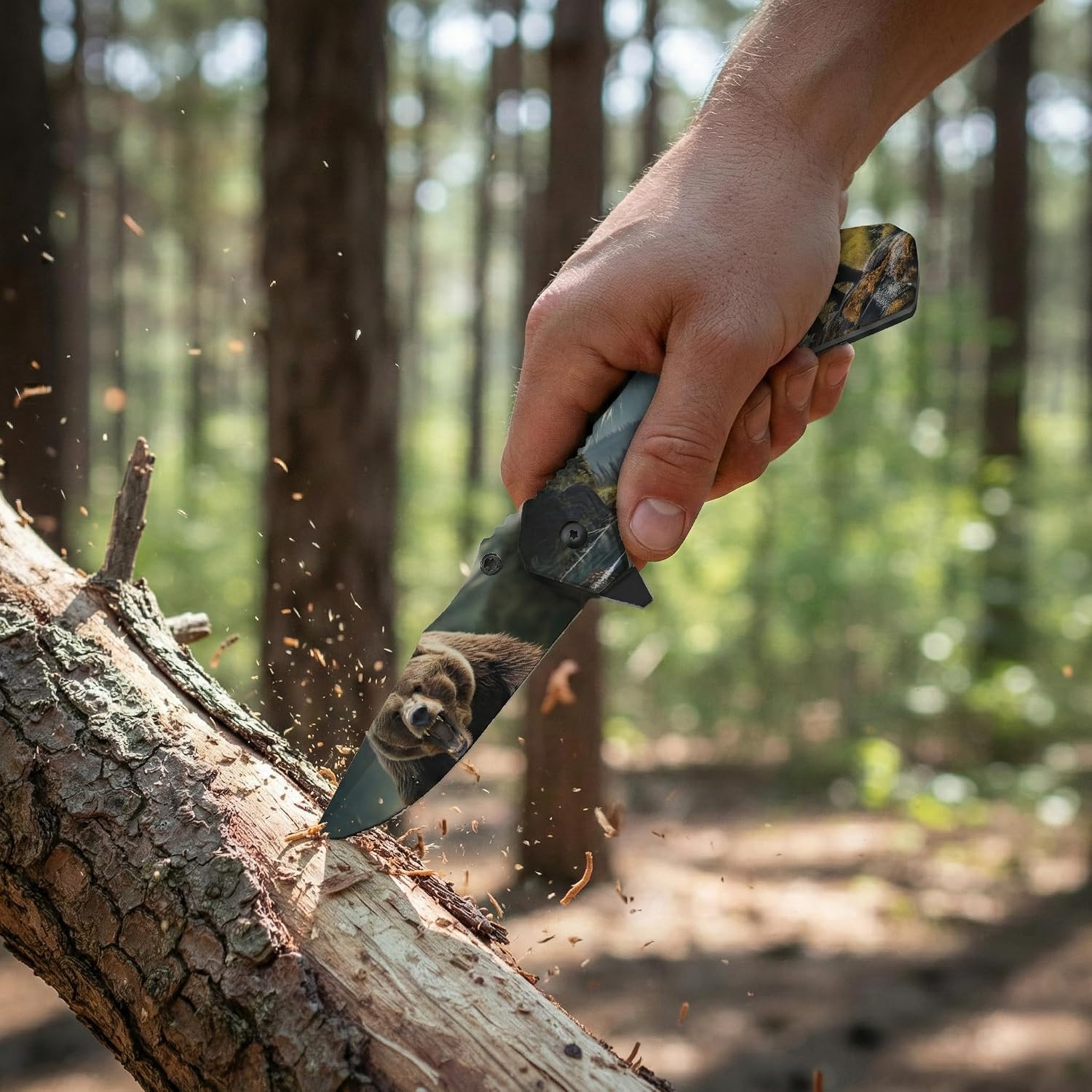 Outdoorsmen Pocket Knife - Outdoor Knives, Wildlife Pocket Knife, Digital Printing On Blade - Hunting Accessories For Men - Cool Folding Knife With Pocket Clip - 420 Stainless Steel Blade - Unique Designs for Outdoorsmen & Collectors