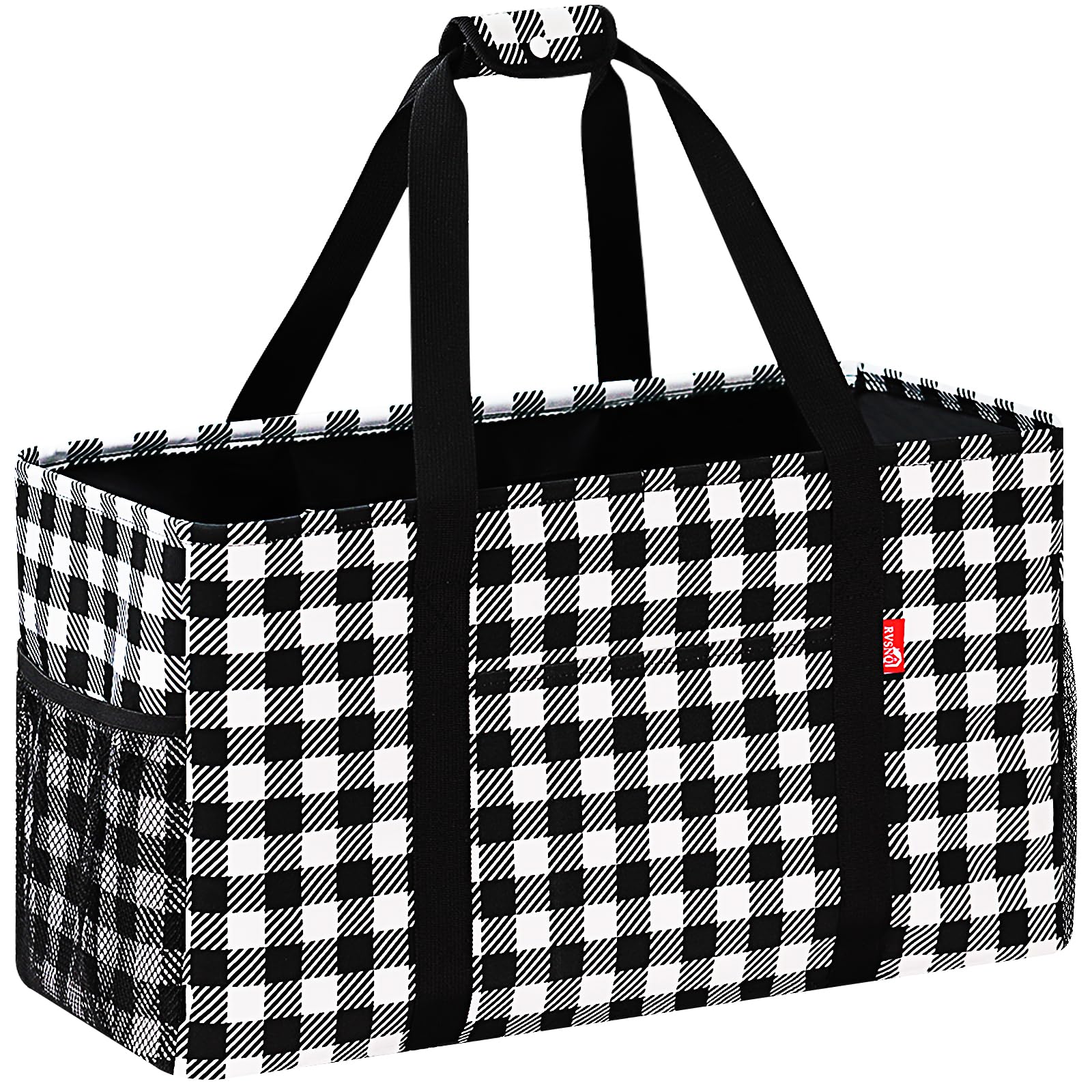 RVSNQ Extra Large Utility Tote Bag, Foldable Reusable Grocery Bags with Metal Wire Frame & Reinforced Bottom Board, Stand up Large Utility Tote for