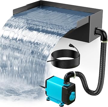 POPOSOAP Pond Waterfall Box with Pump Kit, 11.8inch 304 Stainless Steel Pond Waterfall Spillway with 40W 660GPH Pump for Ponds, All-in-l Pond Spillway for Garden Waterfall Water Feature-P43X