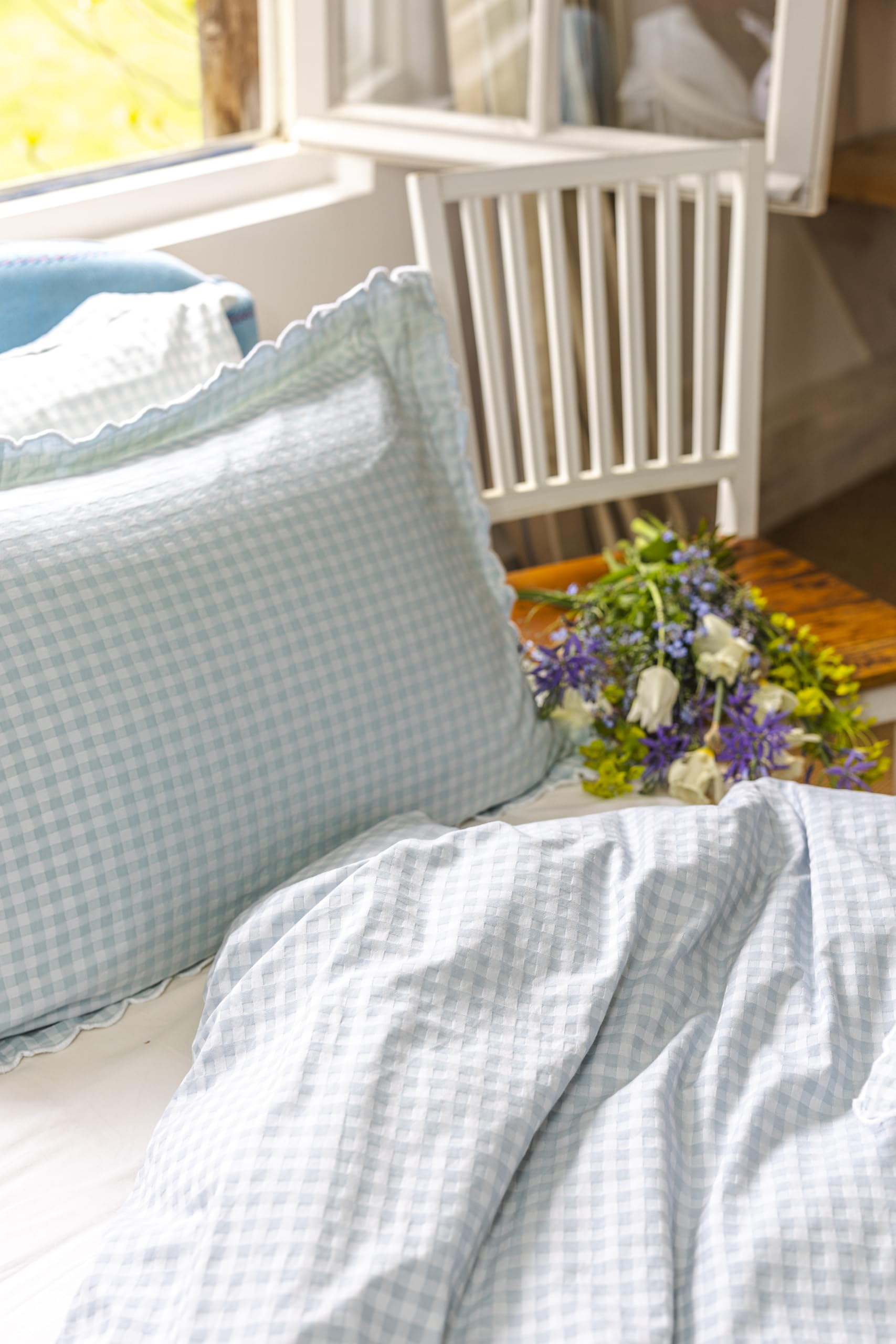 Housse de couette 140x200 jacquard de coton luxe turquoise à festons