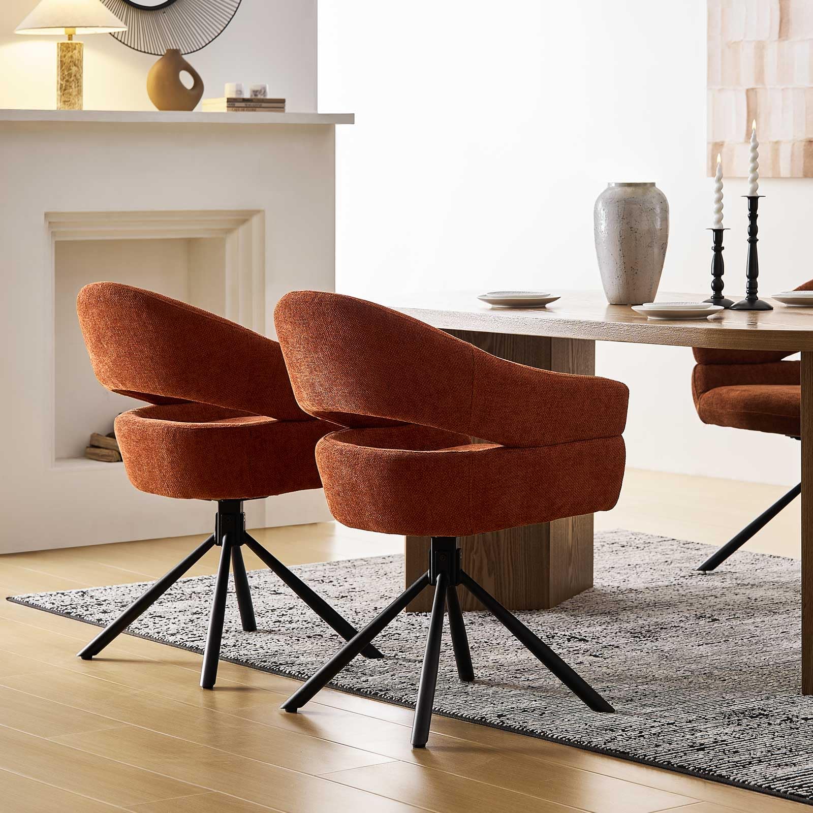 CLIPOP Swivel Dining Chairs Set of 2 Fabric Modern Accent Armchair with 360-Degree Rotation Base Upholstered Occasional Tub Chair for Living Room Bedroom Reading (2, orange)