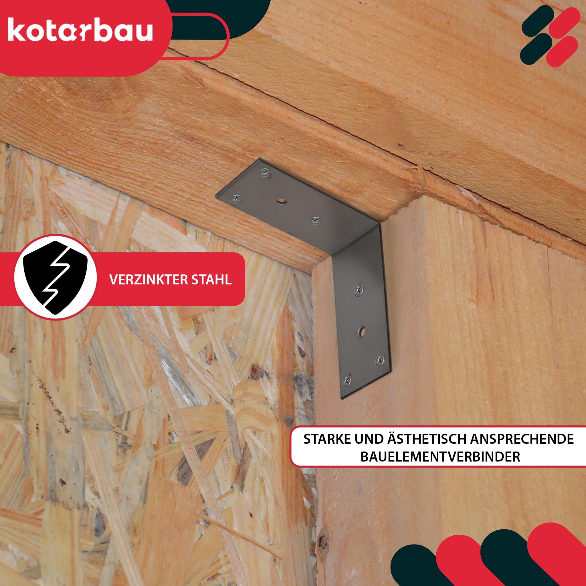 KOTARBAU® 100er Set Winkelverbinder - Schwerlastwinkel - 80 x 80 x 40 mm - verzinkter Stahl - Winkel - Stahlwinkel - Stabil - Langlebig - Balkenverbinder - Silber