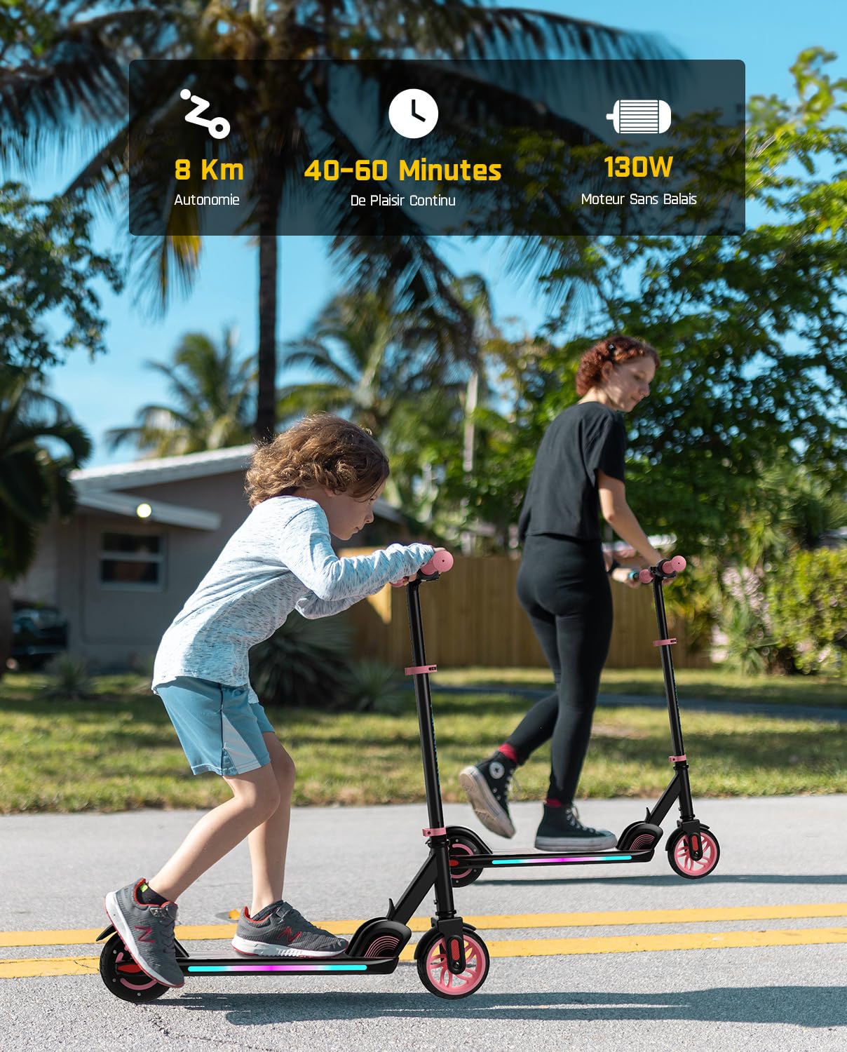 FanttikRide C9 Apex Trottinette Électrique Enfant, Bluetooth | Haut-Parleur Bluetooth, Lumières Arc-en-Ciel, 8/13/16 km/h, Autonomie 8 km, Hauteur Réglable, Pliable, jusqu'à 60 kg