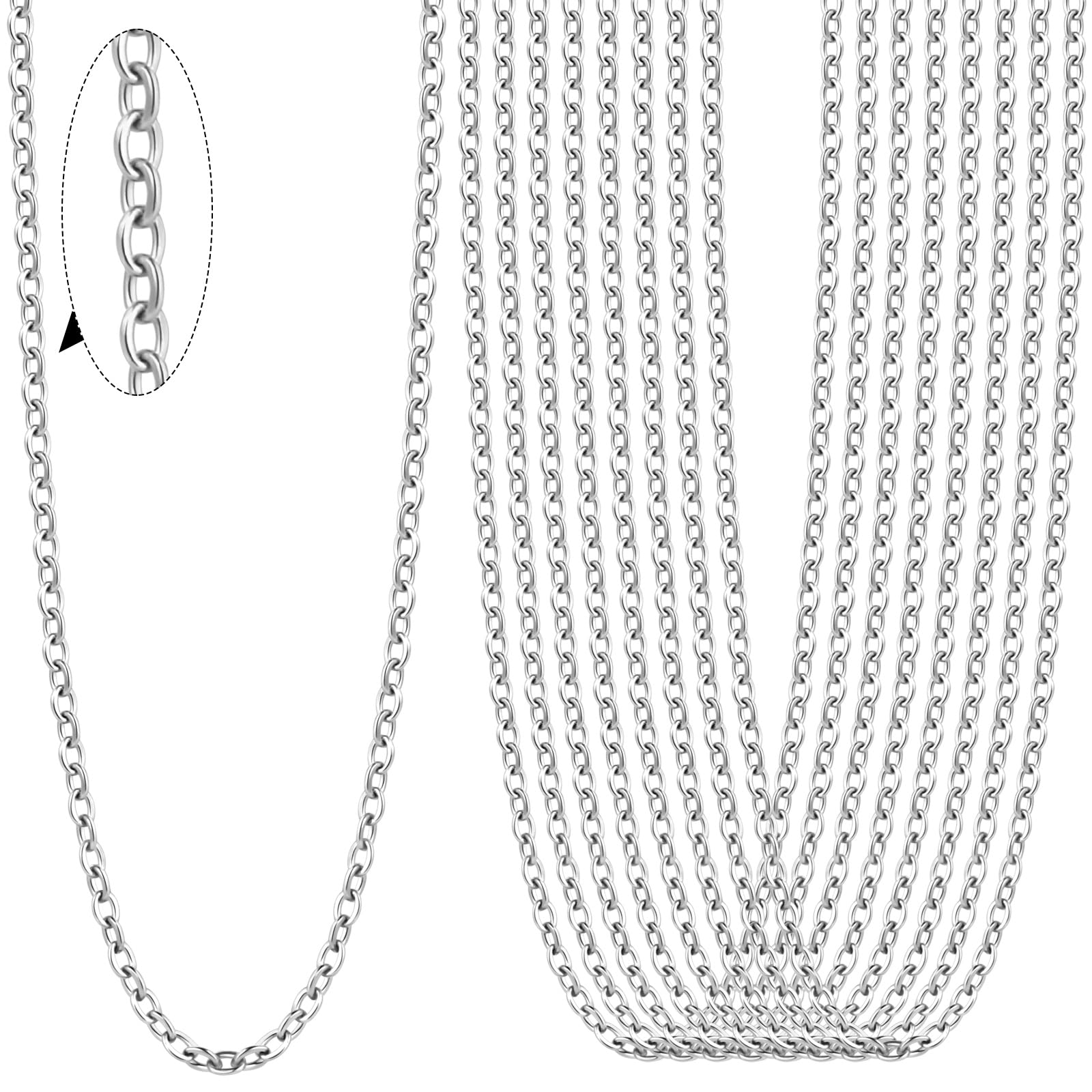 Colliers à maillons en acier inoxydable de 2 mm pour fabrication bijoux DIY