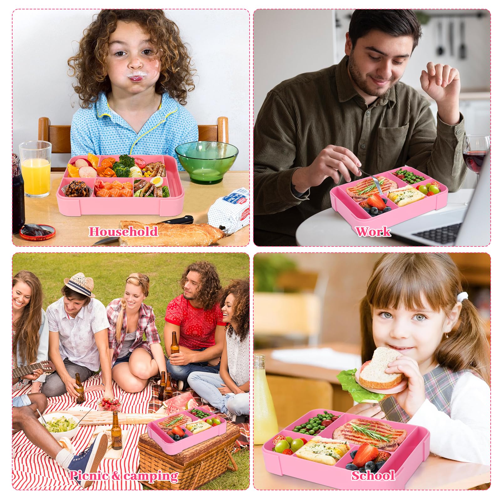 Sprifityy Pudełko śniadaniowe dla dzieci z przegródkami, Bento Box dla dzieci, 1330 ml, szczelne pudełko na lunch