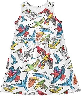 Amazon.com: ALAZA Girls Dress Sleeveless Doodle Parrot Birds Girl ...