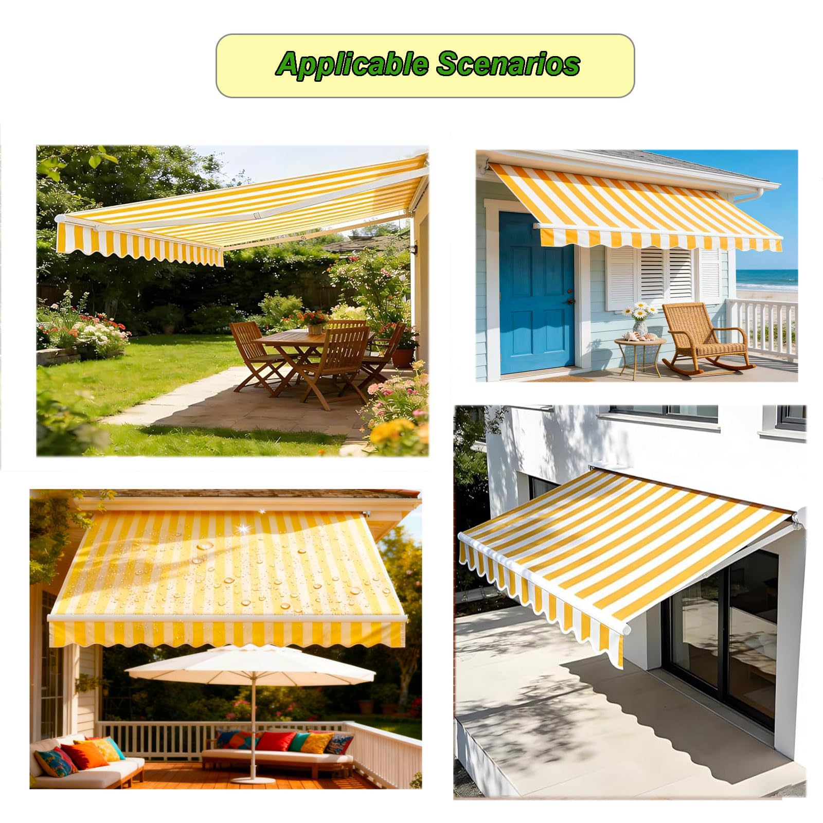 Tela de Recambio para Toldo Retráctil Manual (Sin Estructura) | con Faldón Delantero, Lona de Recambio para Toldo de Poliéster Repelente Al Agua, Cubierta para Toldo Exterior, para Terrazas