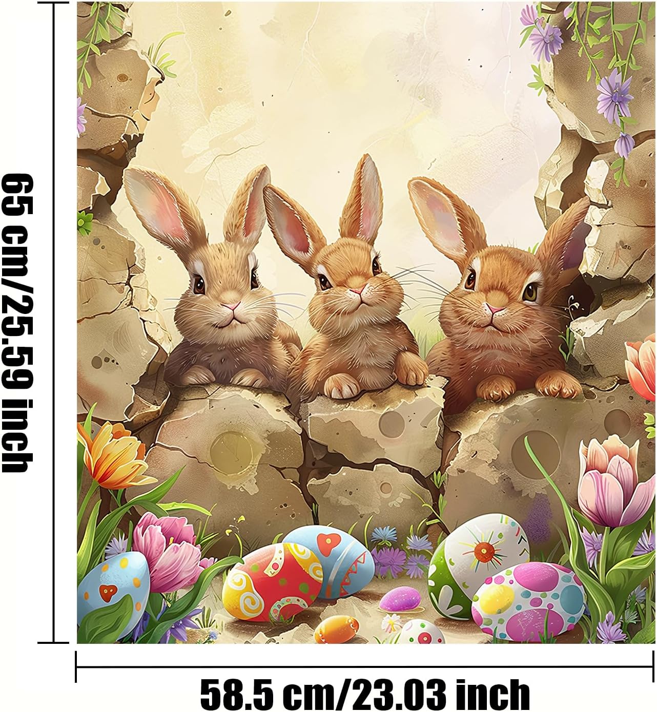 Easter Dishwasher Magnet cover23 x 25.6 Inch - Removable Appliance Panel - for Spring Kitchen Decor (Three Bunnies Stone Wall)