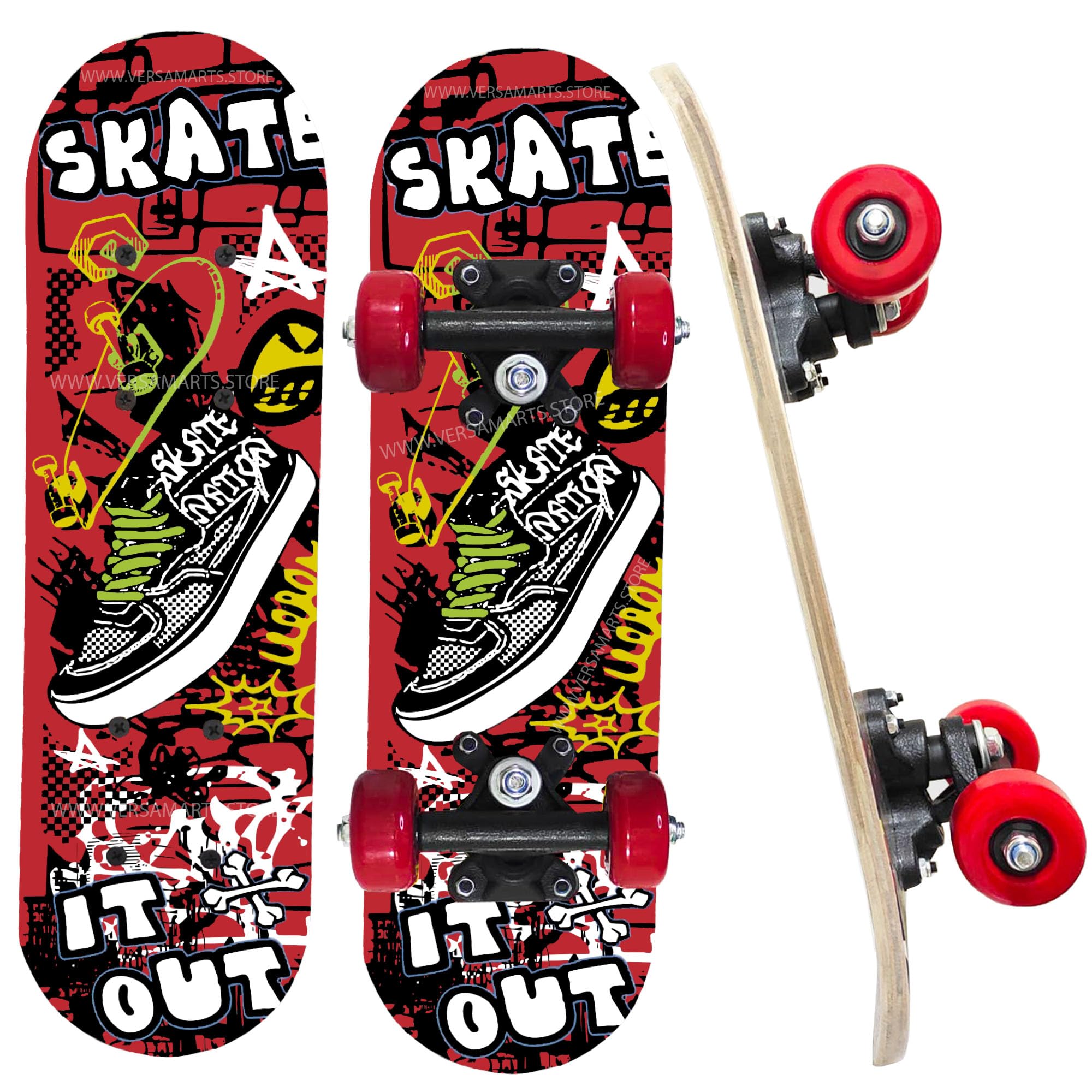 Versa-Mart Mini Cruiser Skateboard, Best Kids' Skateboard for Beginners with Unique Technology and High Performance Features (Red)