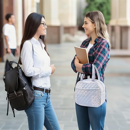 Miniatura 6 de Lonchera acolchada para mujer, lindas loncheras azules de retazos para el trabajo, escuela, oficina, picnic, viajes (pin verde y azul)