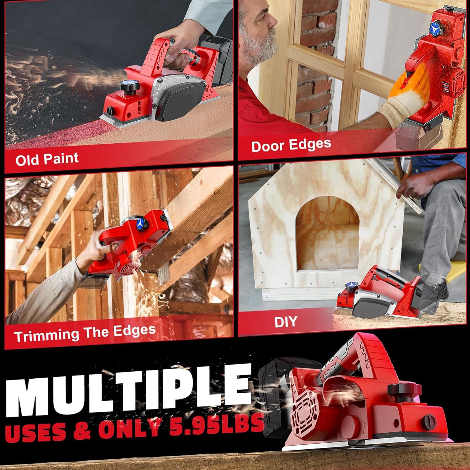 Pialla senza fili compatibile con batteria Milwaukee da 18 V, 3200 giri/min, profondità regolabile da 0 a 2 mm, per mobili per la lavorazione del legno fai da te (senza batteria)