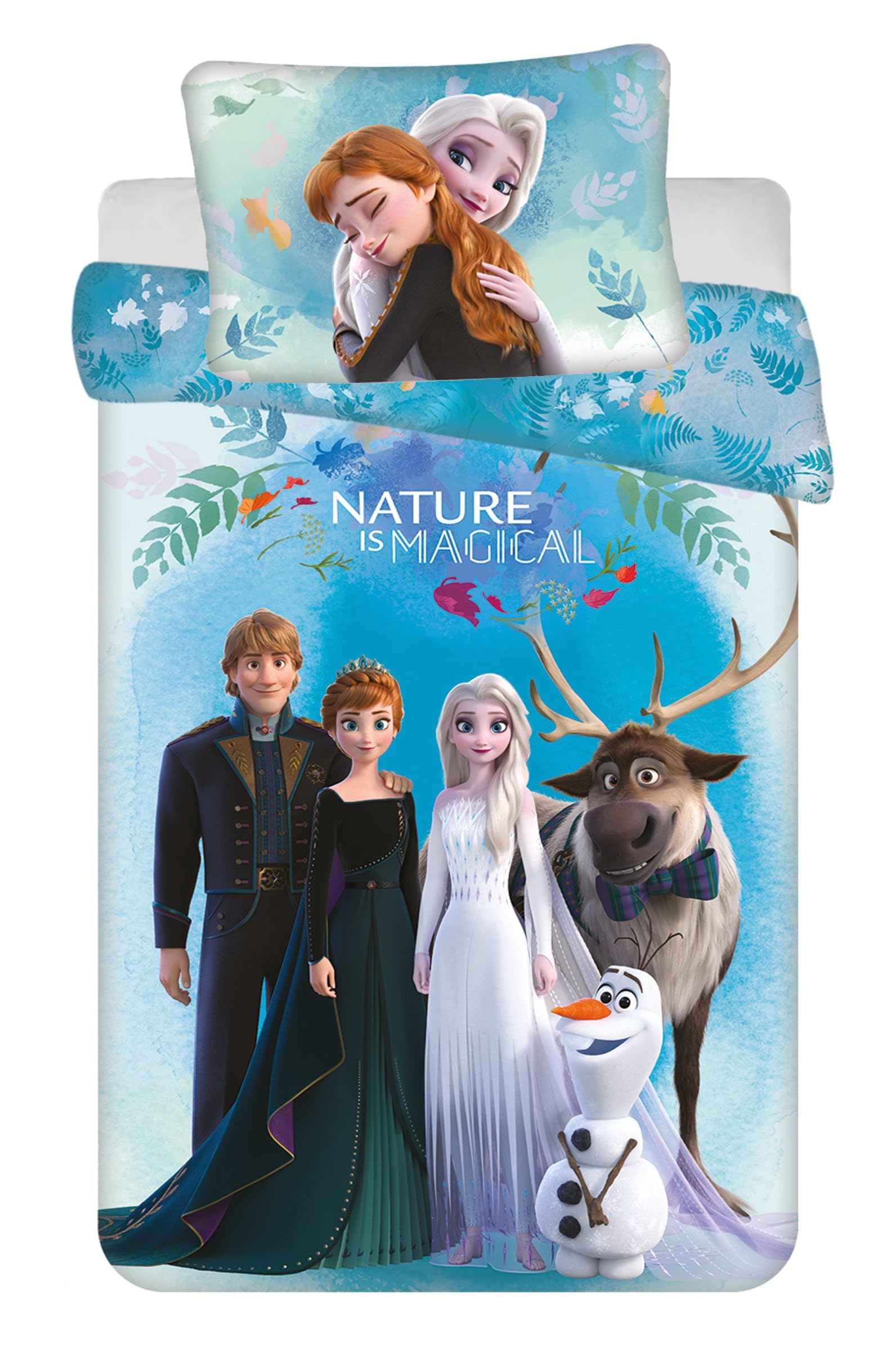 Jerry Fabrics Children's Bed Linen 100 x 135 cm Toddler Baby Bed Bedding Set Cotton Duvet Cover Oeko-Tex Standard for Frozen Anna Elsa Olaf Sven Kristoff