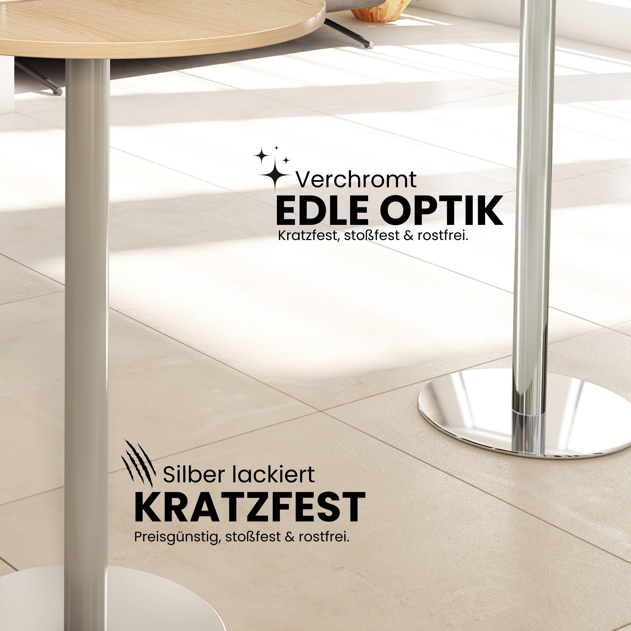 bümö Besprechungstisch, Esstisch klein, Tisch rund 100 cm - weißer Rundtisch für 2 Personen mit Holzplatte und chromierter Metallsäule