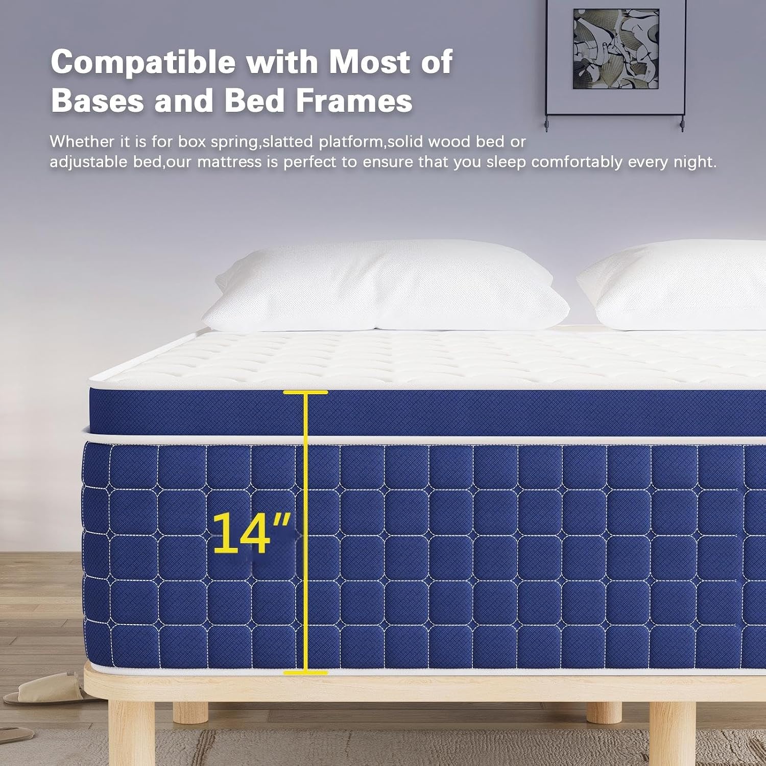 Gooo&Ma 14 Inch Hybrid Mattress in a Box, 7-Zone Support Pocketed Coils & Air Fiber Memory Foam for Pressure Relief, Medium Firm Cloud-Like Plush Hybrid Mattress, Motion Isolation Cool Sleep(King)
